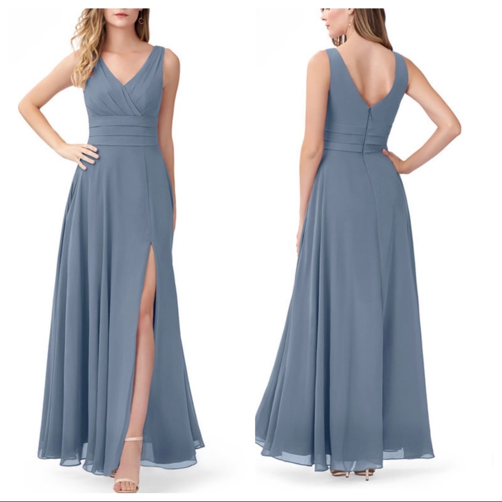 Azazie Bianca Slit Front Waist Tie Formal Evening Dress with V Neck (NWT)